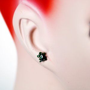 Vintage 1980s Lucky Green Frog Studded Earrings